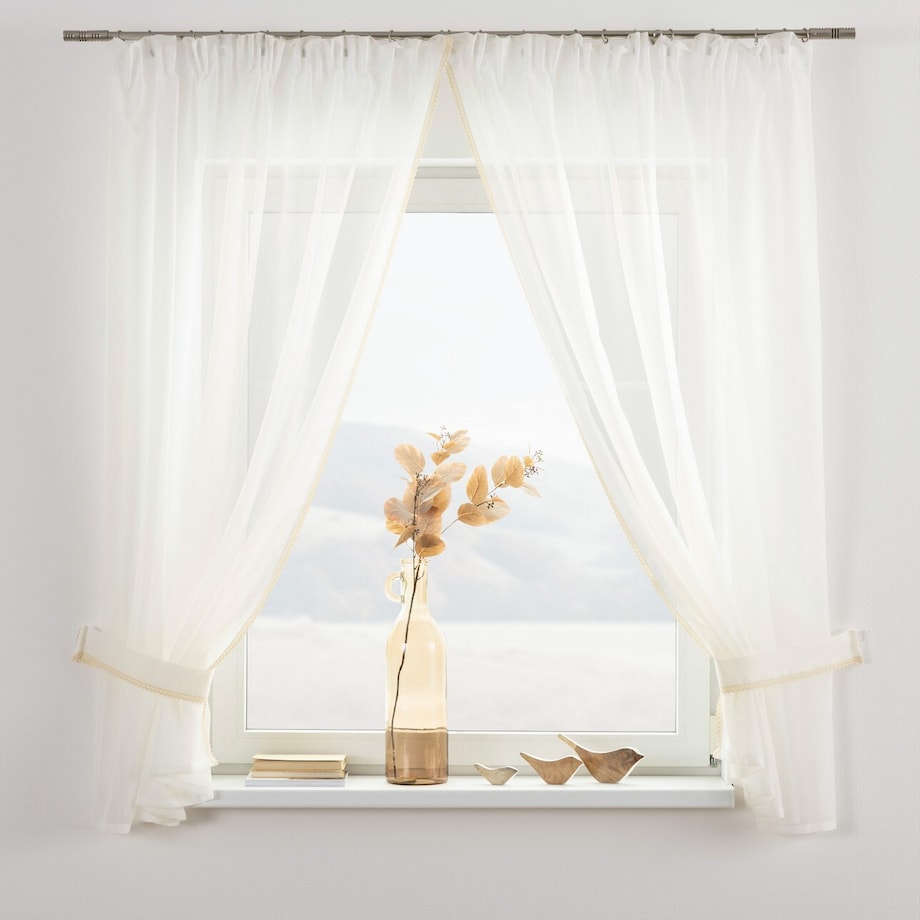 Firany z koronką Lily 2 szt. krótkie 140x170 ecru