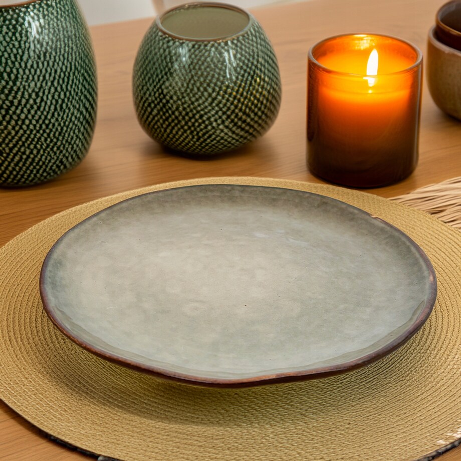 TALERZ OBIADOWY DUŻY 28CM CERAMICZNY SZARY ZIELONY PŁYTKI NA SZTUKI SERWIS