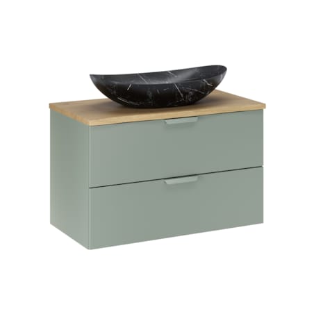 Szafka pod umywalkę i umywalkę Lena 80cm ASTER w kolorze zielonym z blatem dębowym
