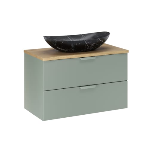 Szafka pod umywalkę i umywalkę Lena 80cm ASTER w kolorze zielonym z blatem dębowym