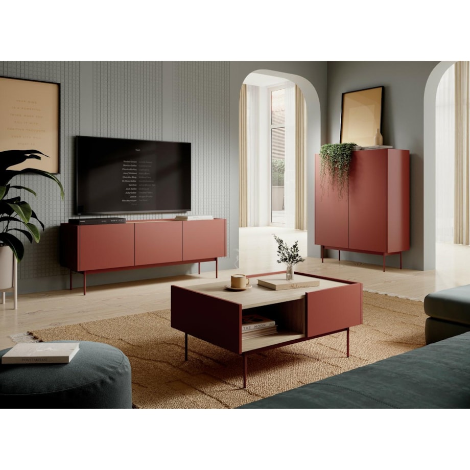 SZAFKA RTV Cashmer czerwona 3 SZAFKI metalowe nogi