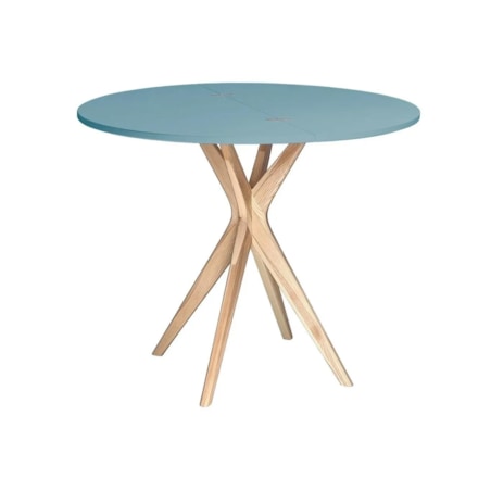 Stół półokrągły CUTTI 100x100 rozkładany jasny niebieski/jesion