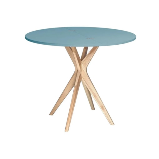 Stół półokrągły CUTTI 100x100 rozkładany jasny niebieski/jesion