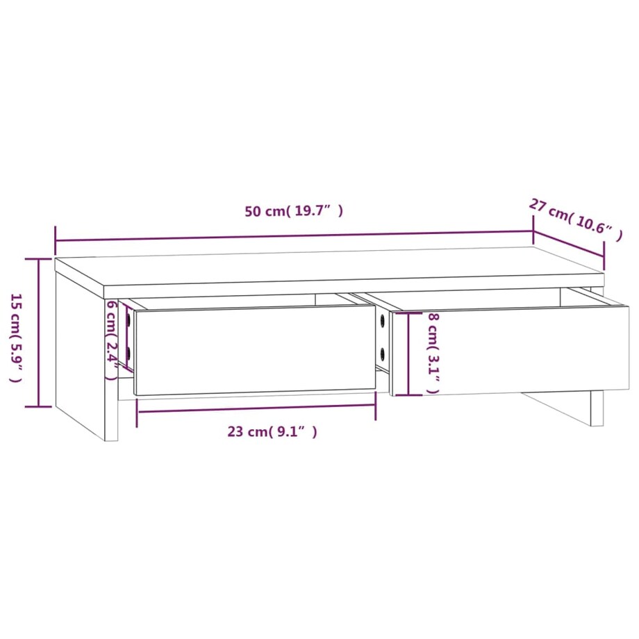 vidaXL Podstawka na monitor, biała, 50x27x15 cm, lite drewno sosnowe