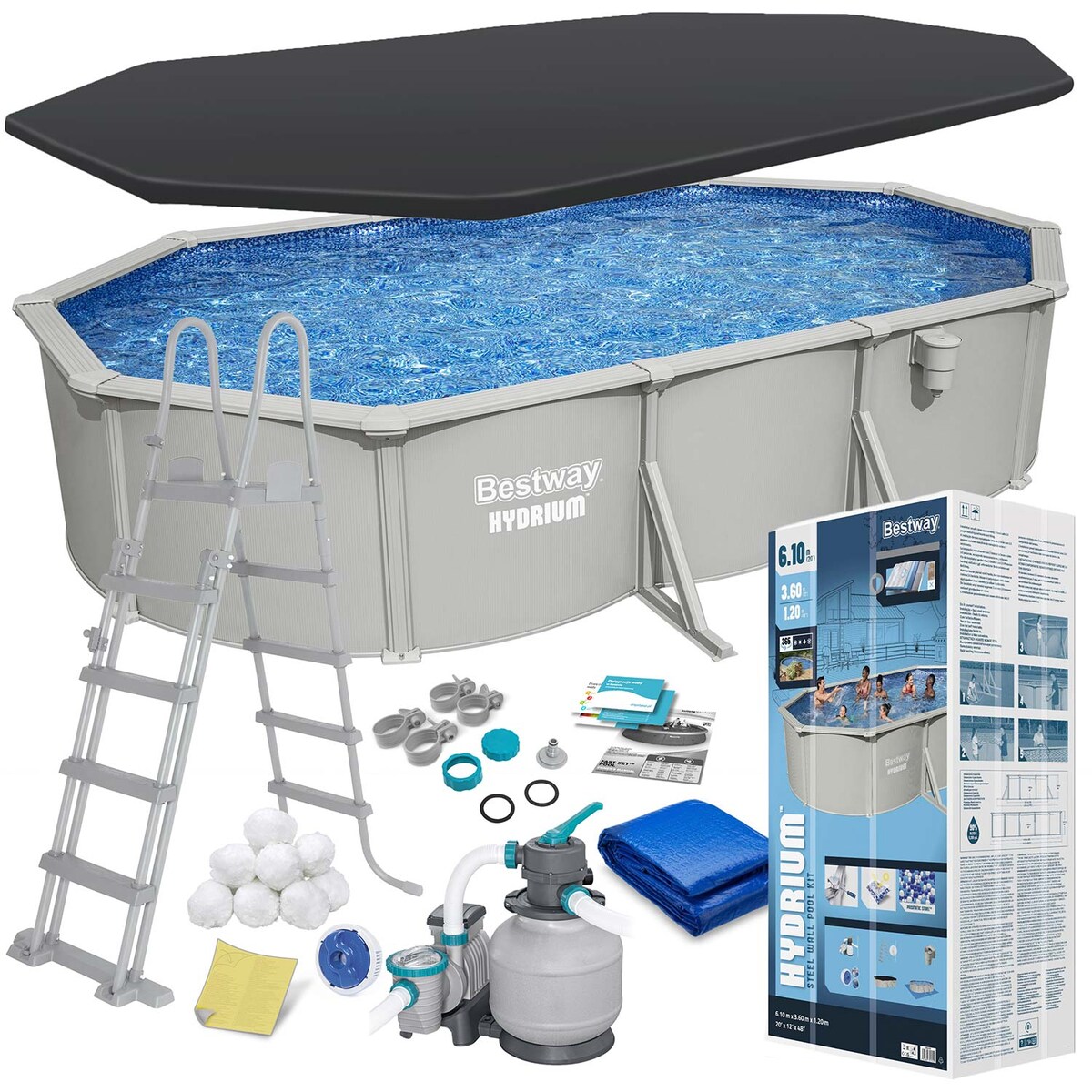 Basen stelażowy Hydrium 610x366x122 Bestway całoroczny 56369 zestaw