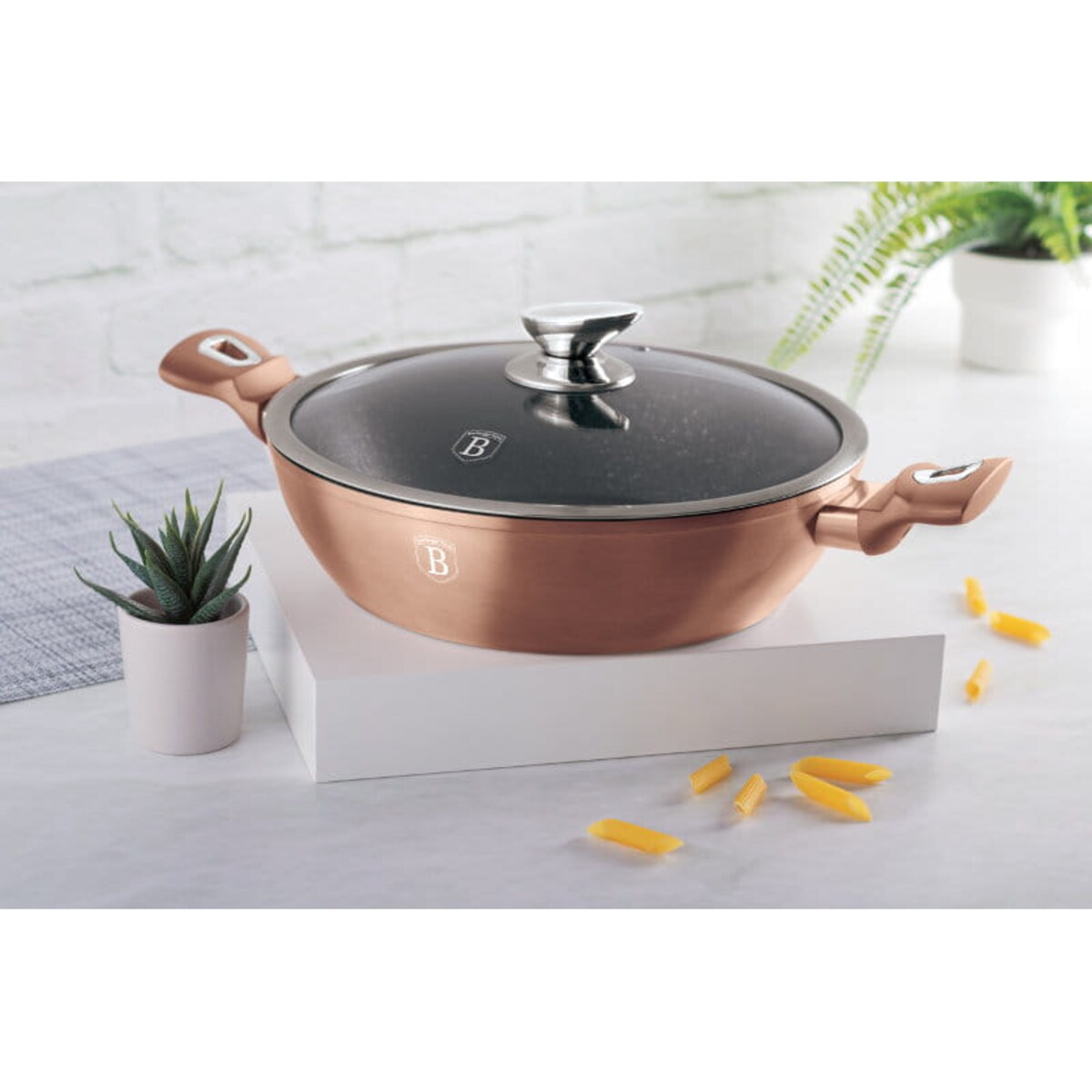 Garnek płytki 3,8L z pokrywką 28cm miedziany Berlinger Haus BH-1519