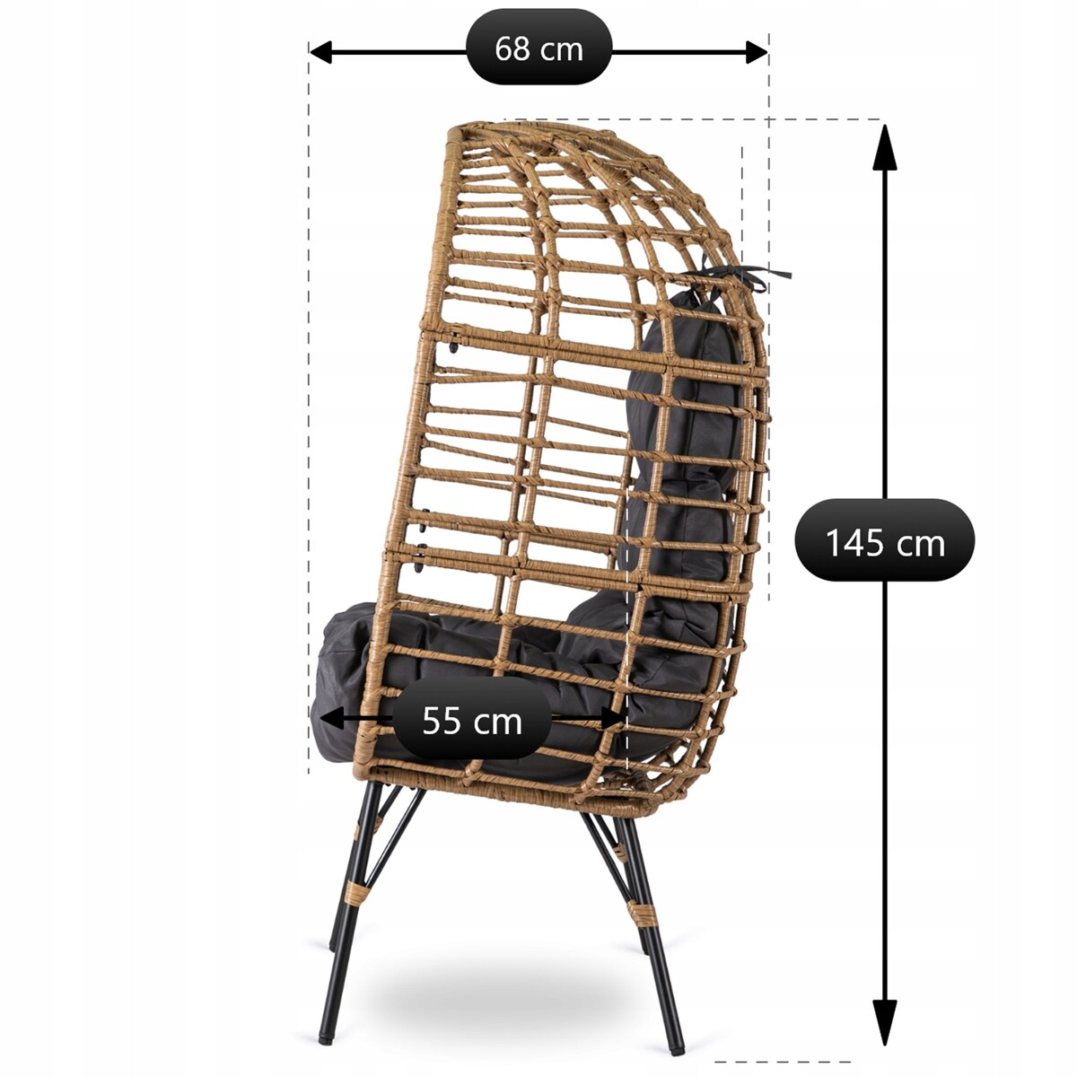 Fotel Ogrodowy Kokon Wypoczynkowy Rattanowy Na Taras MADISON szary