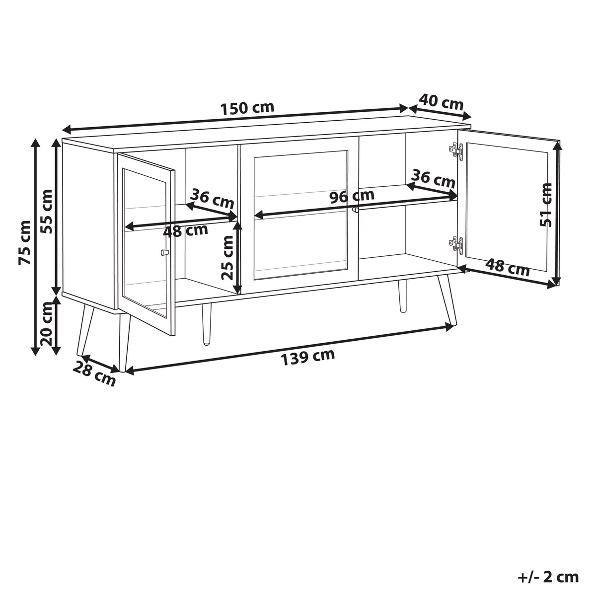 Szafka ze szklanymi drzwiami ALBANY 150 cm Jasnobrązowy