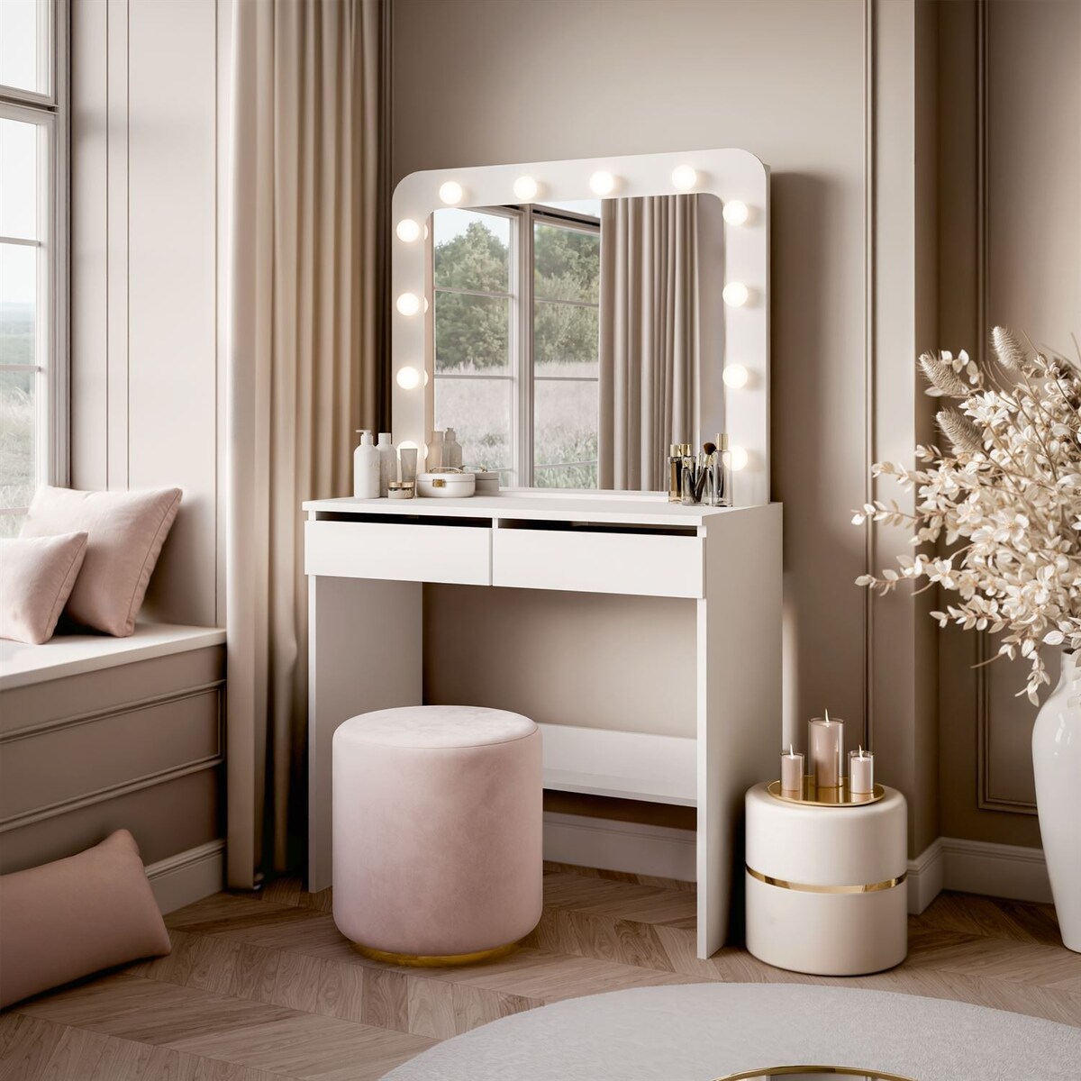 Toaletka LUMINE z lustrem i oświetleniem LED, biała