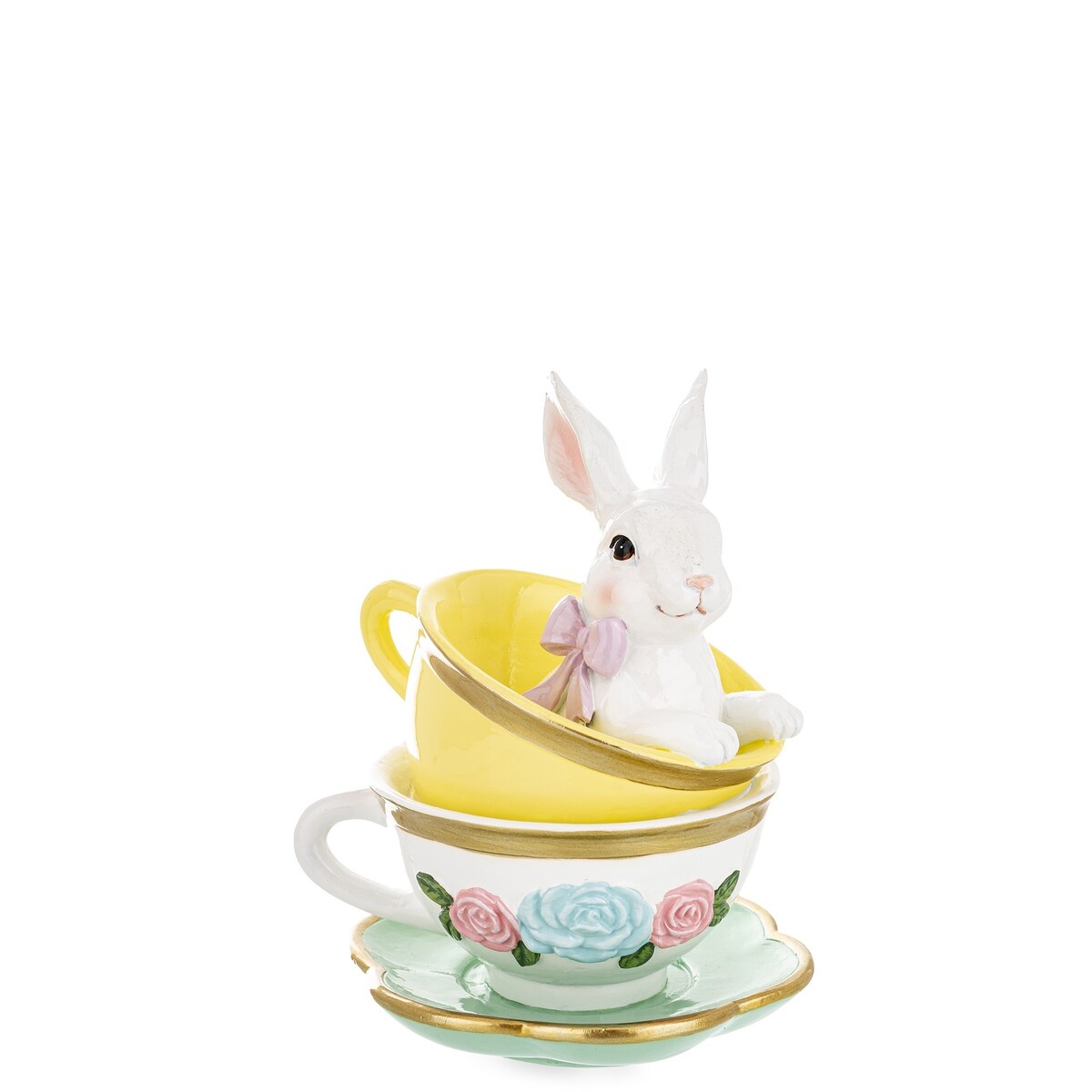 Dekoracja - królik w filiżankach 15,5x11,5x11,5 cm