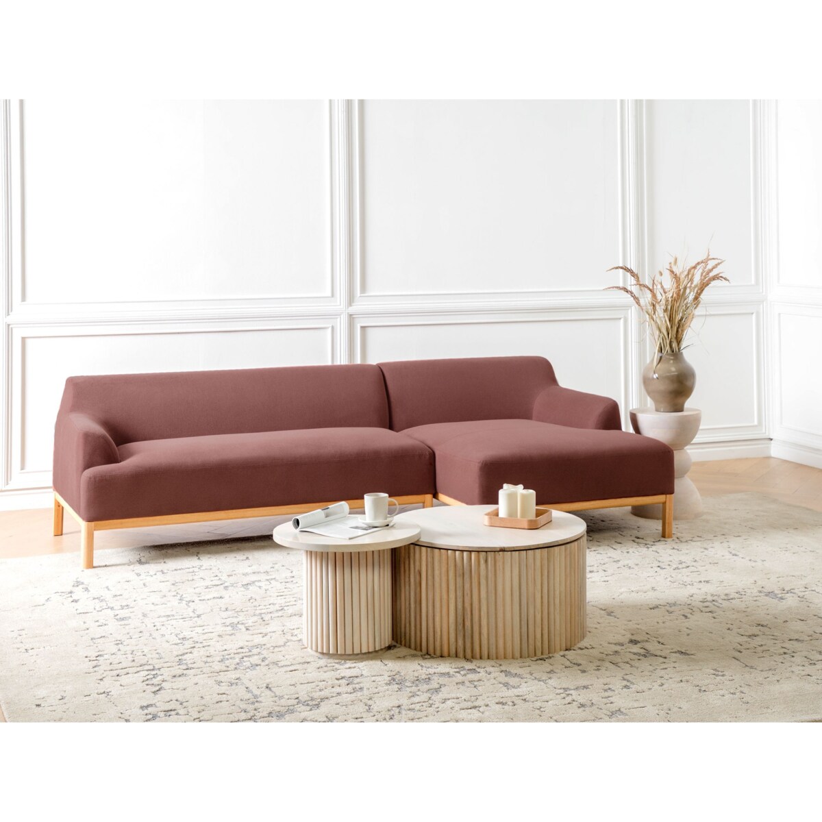 Sofa narożna lewostronna SOSJO Burgundowy Tkanina Lewostronny