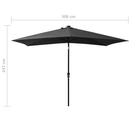 vidaXL Parasol ogrodowy z LED i stalowym słupkiem, antracytowy, 2x3 m