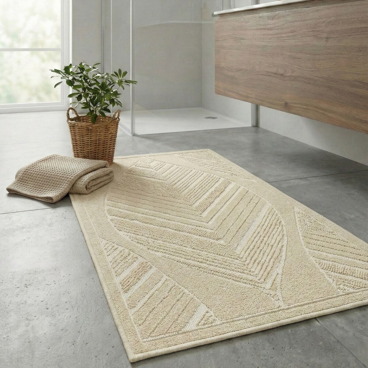 Zestaw 2 szt Dywan bawełniany 73x135 cm Lino antypoślizgowy egipski do prania pokoju łazienki Boho beżowy