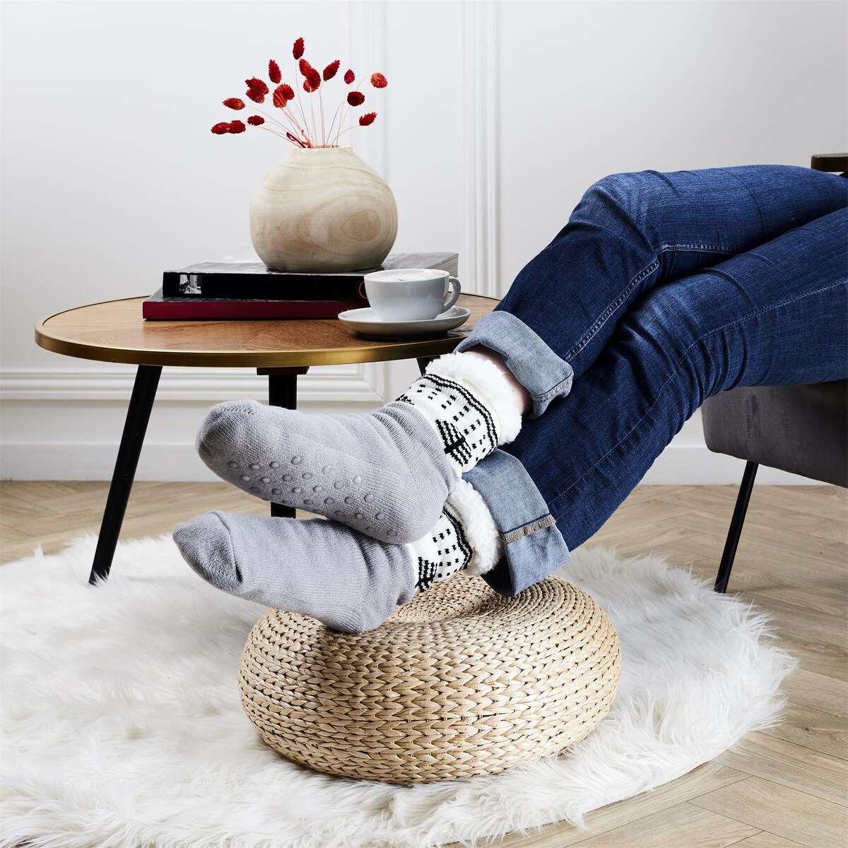 SKARPETY ZIMOWE sherpa ze wzorem rozmiar 39-42 szare