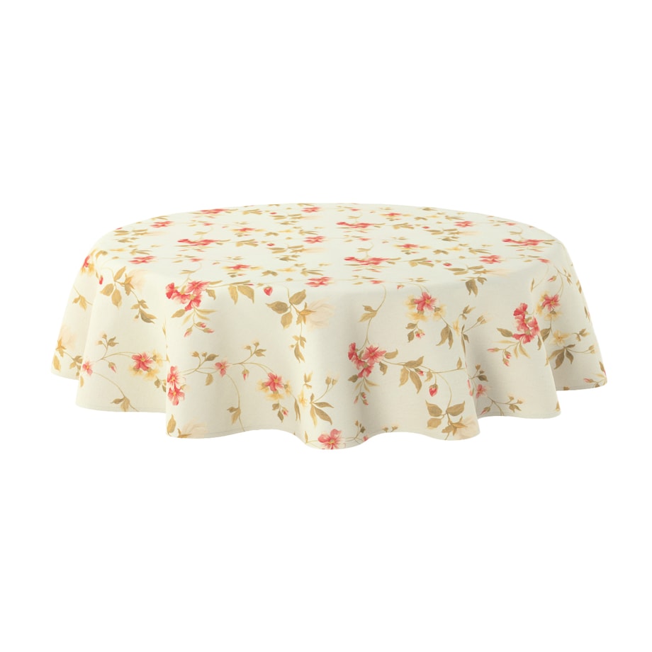 Obrus okrągły 130 x 130 cm kwiatki na jasno-błękitnym tle