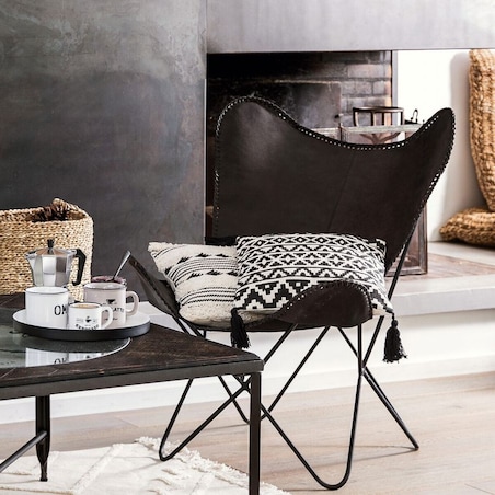 Fotel BUTTERFLY czarny - skóra naturalna, czarny stelaż