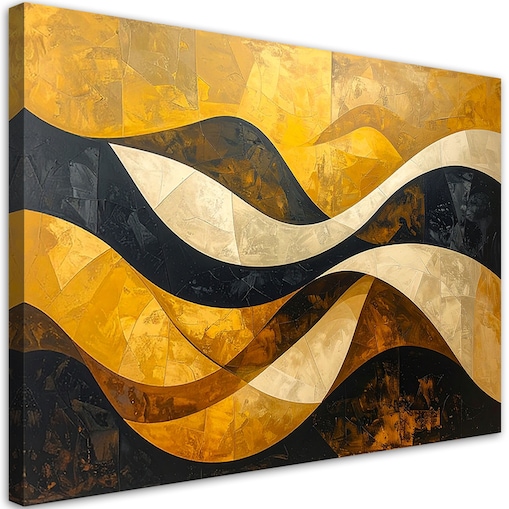 Obraz do salonu sypialni biura loftu, Abstrakcja linie kształty zółty czarny złoty