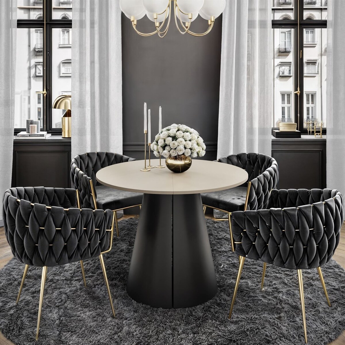 Okrągły stół rozkładany LAVA, średnica 100cm, czarny, kaszmir mat