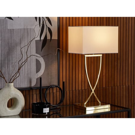 Lampa stołowa metalowa złota z białym YASUNI