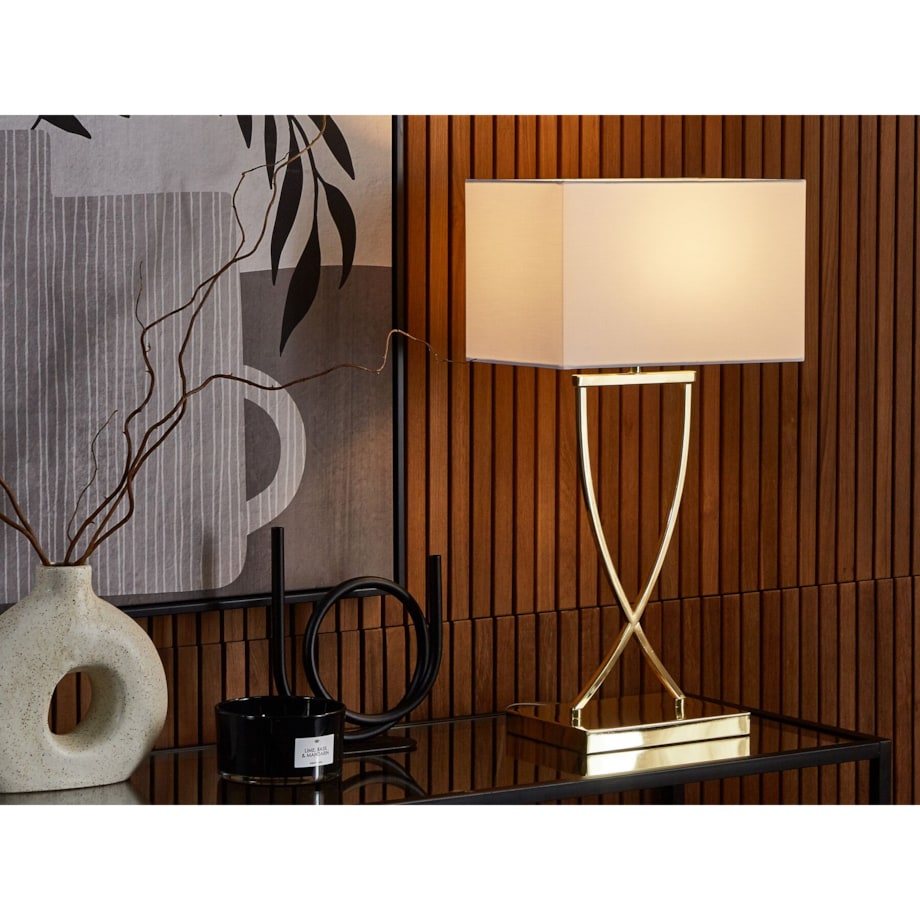 Lampa stołowa metalowa złota z białym YASUNI