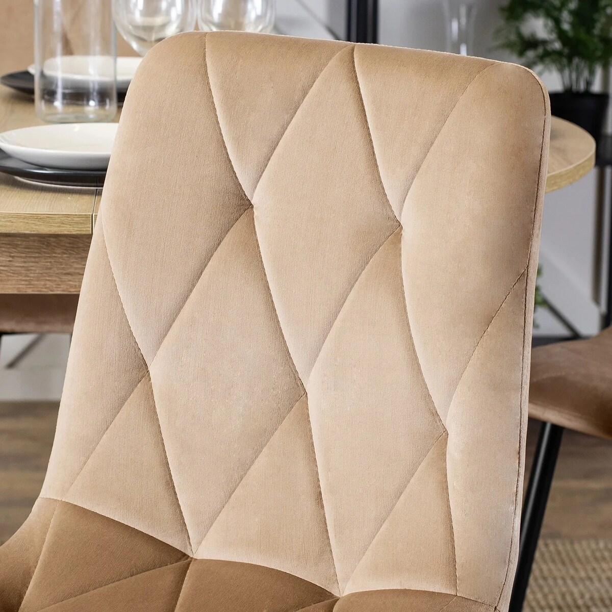 Krzesło Tapicerowane Welurowe Do Jadalni Salonu Kuchenne Loft Beżowe ROBIN