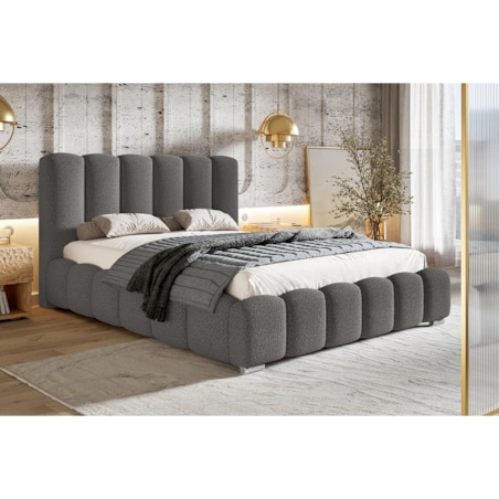 Łóżko tapicerowane 90x200 BEN 18 jednoosobowe, z pojemnikiem, boucle-szare