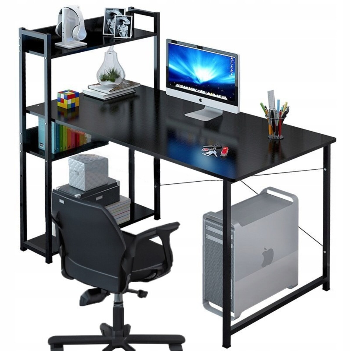 Biurko komputerowe stolik loft czarne biurko młodzieżowe z regałem półkami