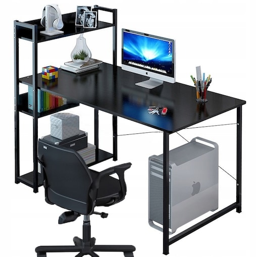 Biurko komputerowe stolik loft czarne biurko młodzieżowe z regałem półkami
