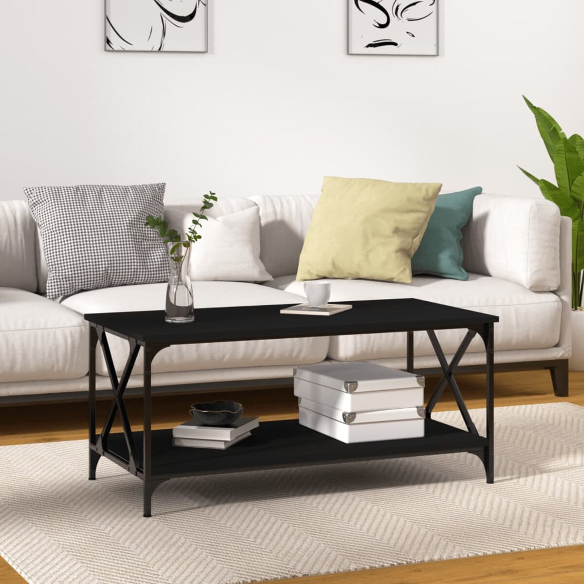 vidaXL Stolik kawowy, czarny 100x50x45 cm, materiał drewnopochodny