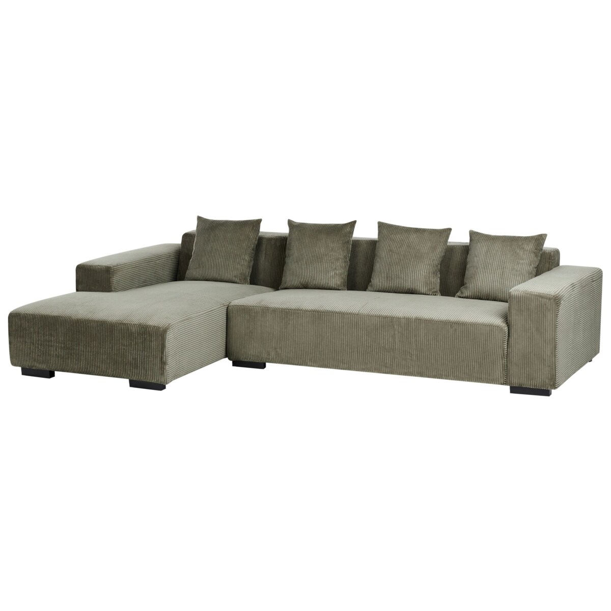 Narożnik LUNGO Sztruks Zielony dla 4 osób Prawostronny