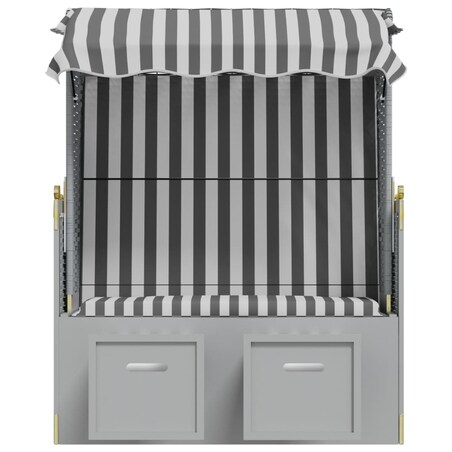 vidaXL Kosz plażowy z zadaszeniem, rattan PE i drewno, szaro-biały