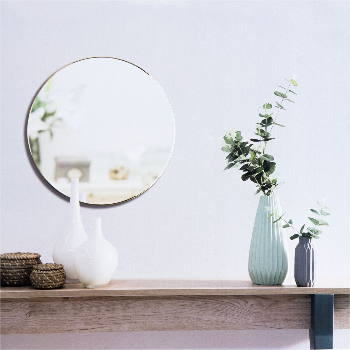 Lustro Okrągłe Ścienne 55 CM Loft Metalowa Rama Złote