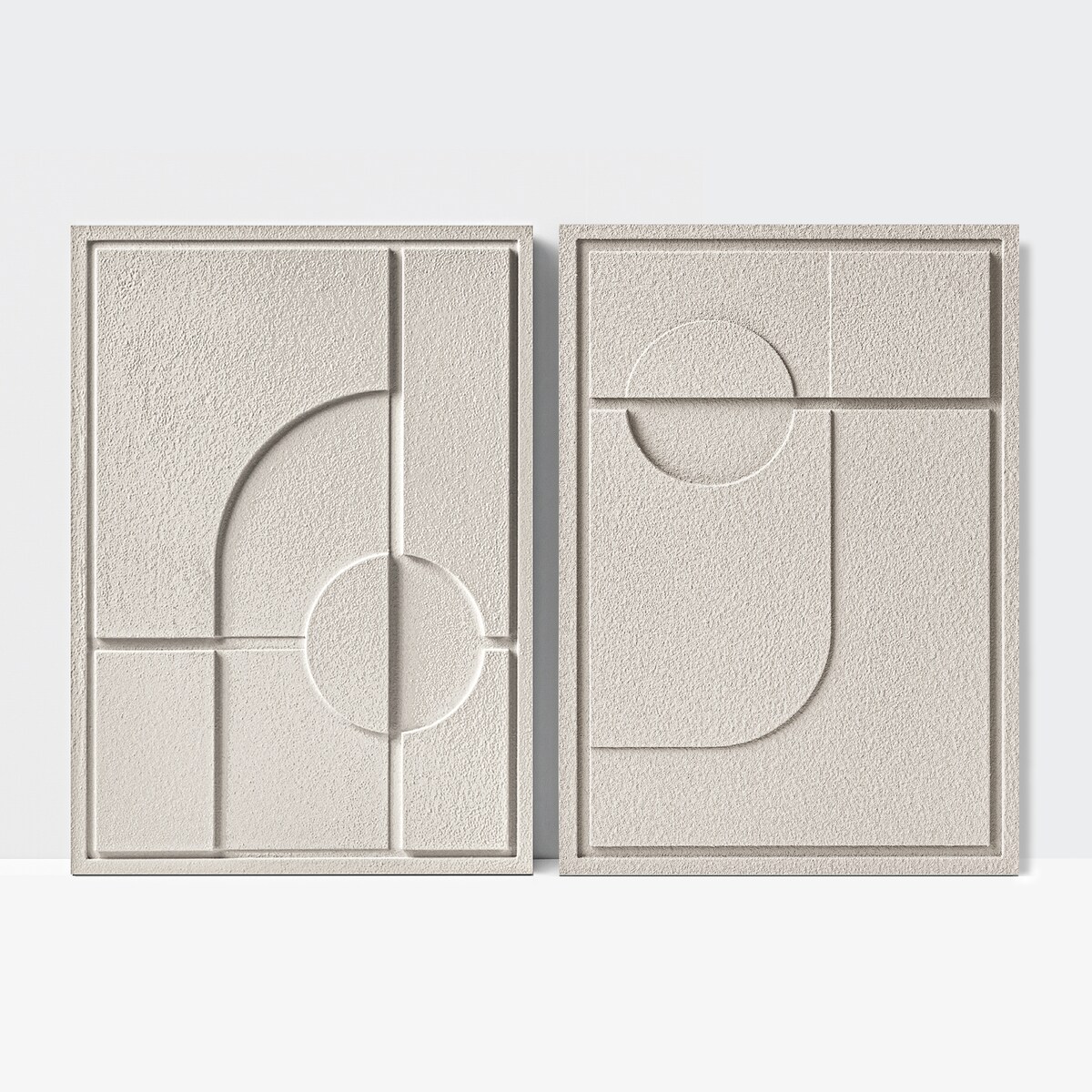 Zestaw 2 Obrazy 3D 35x50cm Geometric – Dekoracje ścienne z Tynku Naturalnego, Natural Cream, Minimalistyczne Reliefy