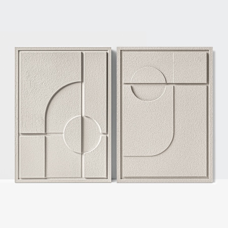 Zestaw 2 Obrazy 3D 35x50cm Geometric – Dekoracje ścienne z Tynku Naturalnego, Natural Cream, Minimalistyczne Reliefy