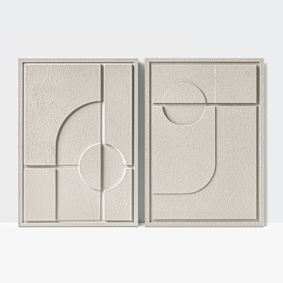 Zestaw 2 Obrazy 3D 35x50cm Geometric – Dekoracje ścienne z Tynku Naturalnego, Natural Cream, Minimalistyczne Reliefy