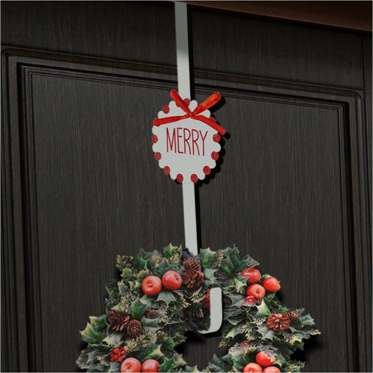 Wieszak Na Wianek Drzwi Na Ozdoby 37,5 Cm Świąteczny Boże Narodzenie Biały Z Kokardą