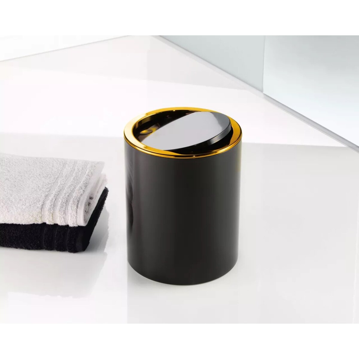Kleine Wolke Golden Clap Kosz łazienkowy czarny/złoty rant 5 litrów