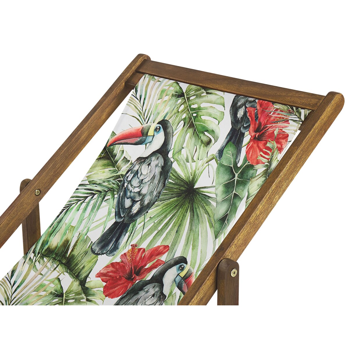 Zestaw 2 leżaków ogrodowych jasne drewno akacjowe wzór w tukany ANZIO