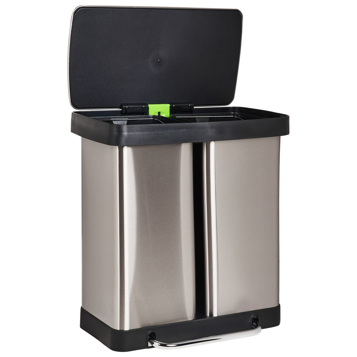 Kosz na śmieci z pedałem dwukomorowy 60 L ECOSORT Metal Srebrny