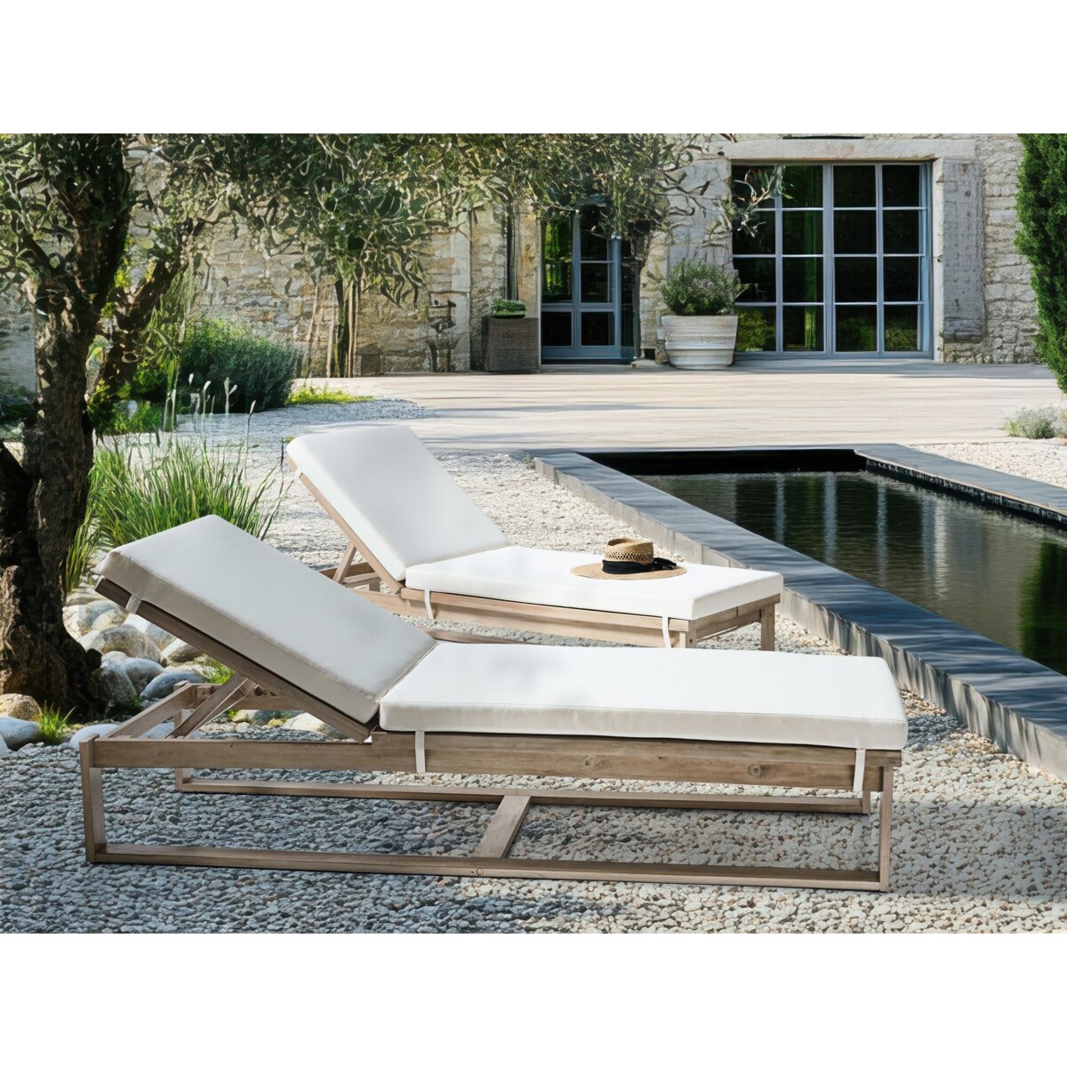 Leżak Drewno akacjowe Złamana biel AZZANELLO