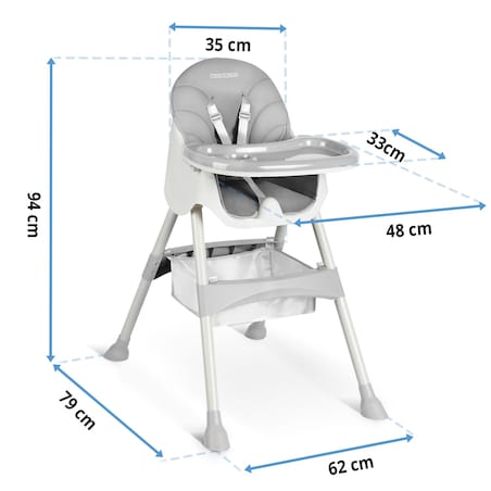Krzesełko do karmienia dla dzieci Ricokids Milo składane szary 700000