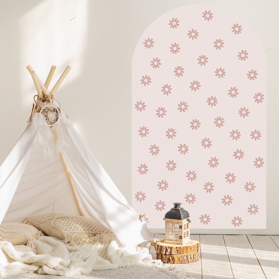 Naklejka na ścianę łuk różowy vintage - stokrotki XL