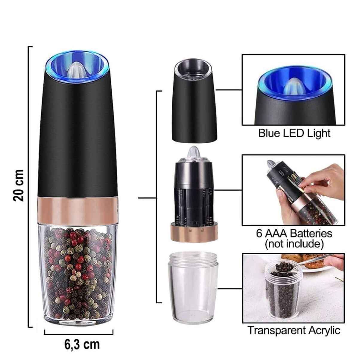 Młynek elektryczny grawitacyjny do soli i pieprzu KINGHOFF