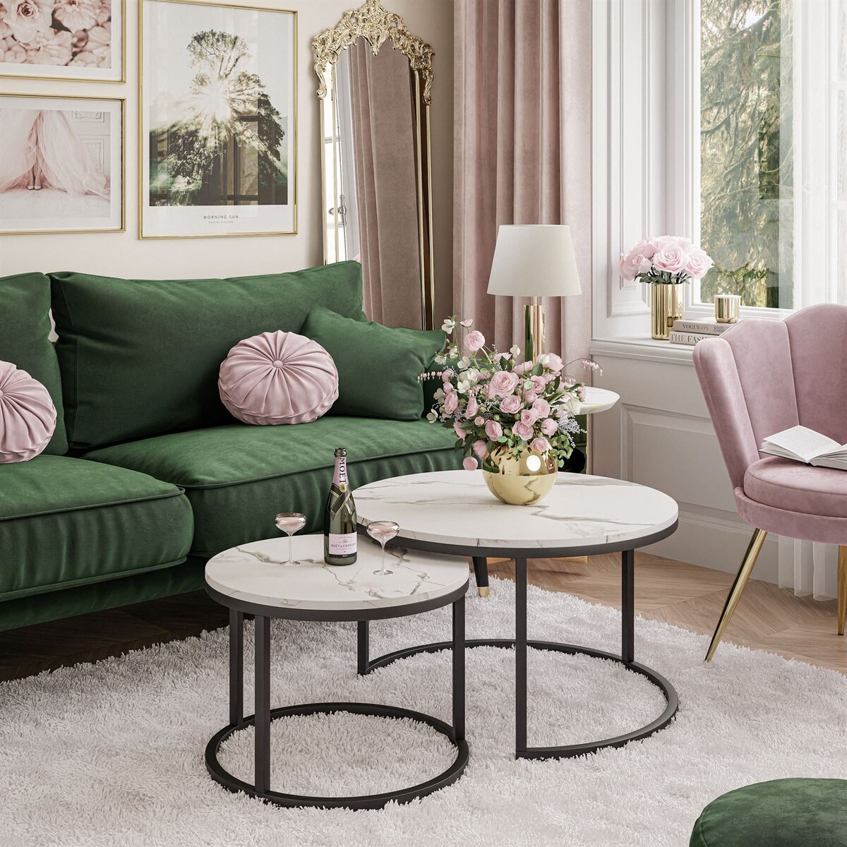 Stolik kawowy CORRIE 2w1 czarny biały marmur