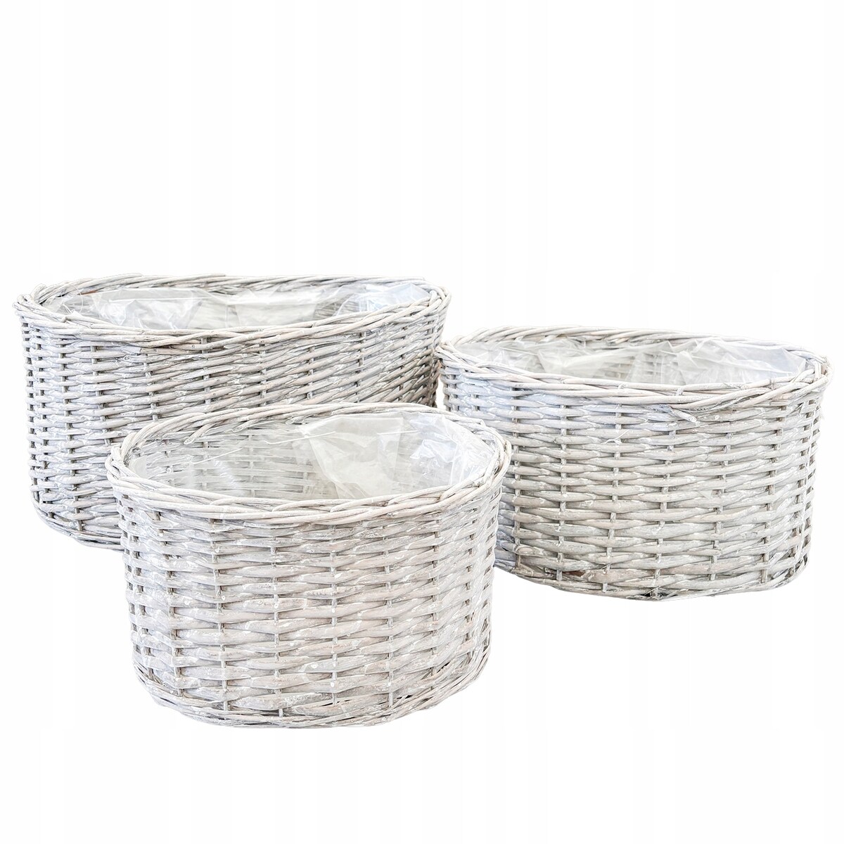 KOSZ WIKLINOWY DUŻY NA KWIATY 50cm SZARY KWIETNIK OGRODOWY DONICA 3 szt