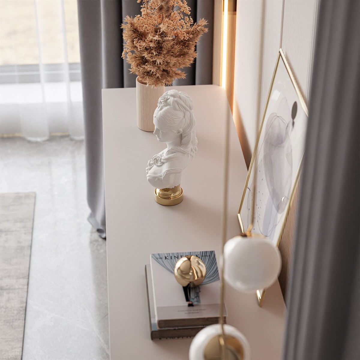 Komoda trzydrzwiowa AURORA KASZMIR 3D proste złote nogi