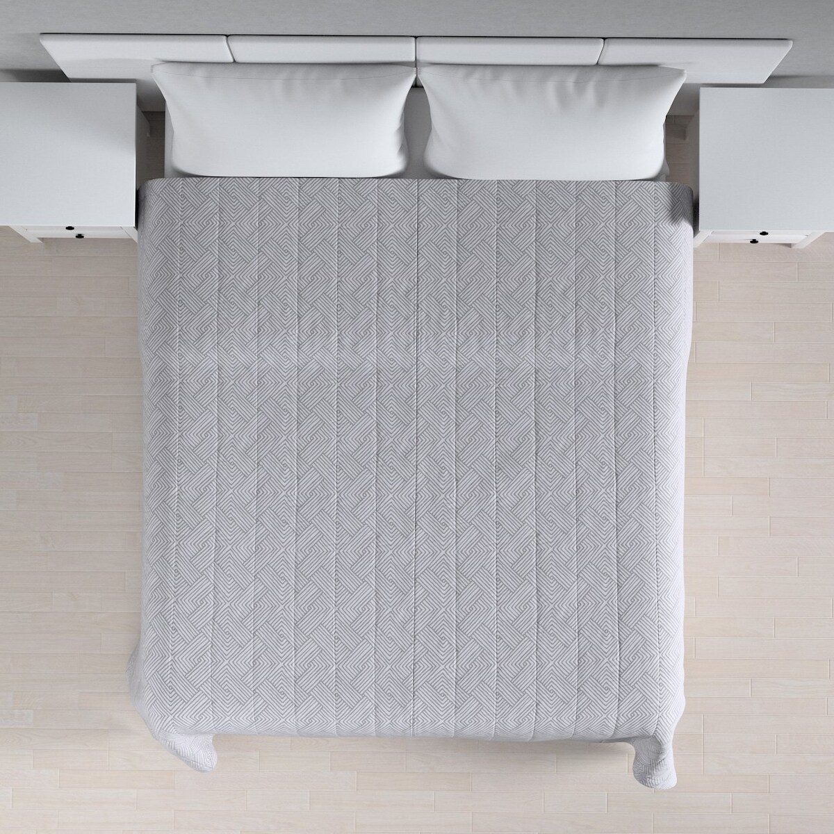 Narzuta pikowana w pasy 260x210 szare wzory geometryczne