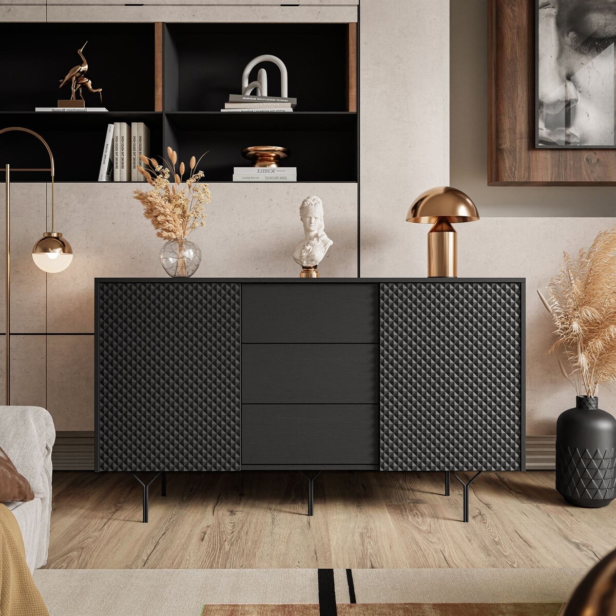 Komoda dwudrzwiowa RICHMOND 2D KSZ144 z szufladami, czarna