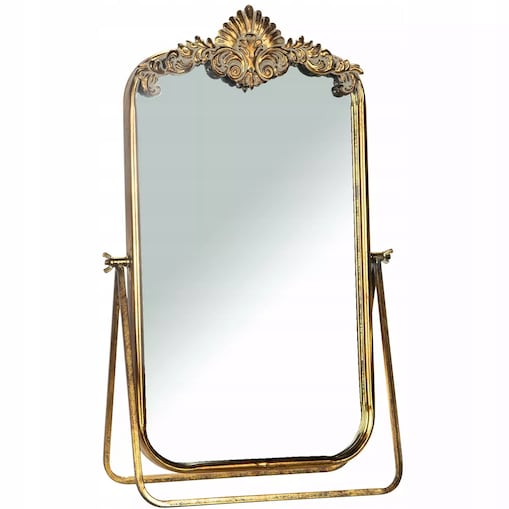 LUSTRO STOJĄCE NA TOALETKĘ DO MAKIJAŻU ZŁOTE RETRO UCHYLNE LUSTERKO 58cm