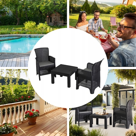 Zestaw Meble Ogrodowe Technorattan Na Taras Ogród Komplet Czarne FRESNO